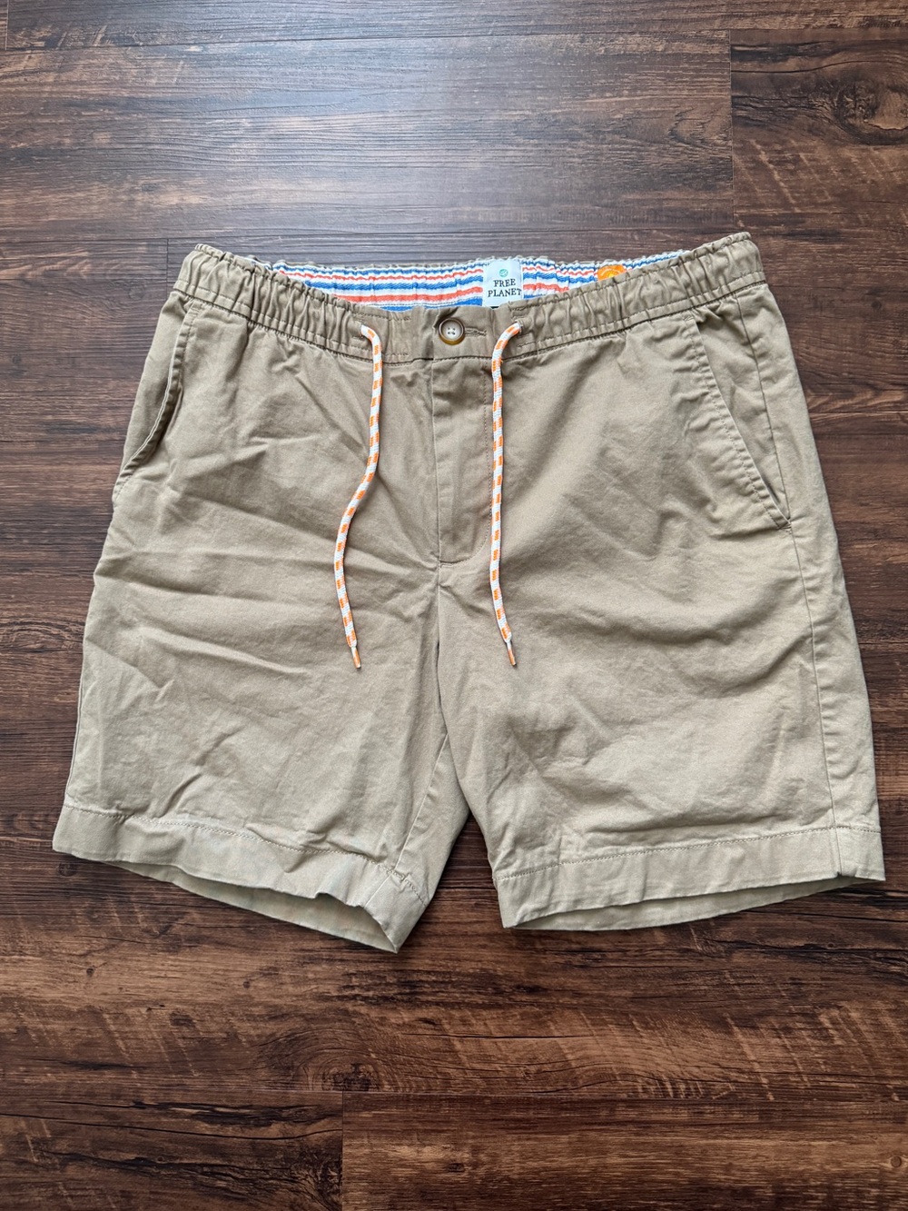 Free Planet Cotton 7” Chino Pull On Shorts w/ Orange Drawstring